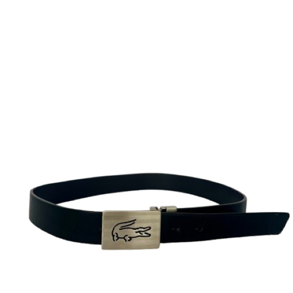Lacoste Men’s Reversible Leather Belt Black & Brown Silver Crocodile Buckle Adj